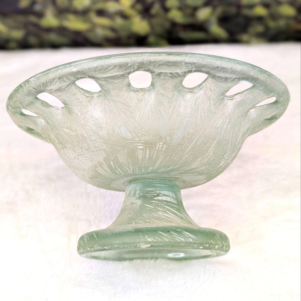 Vintage Frosted Eco Glass Pedestal Bowl Compote Dish - Picture 4 of 12